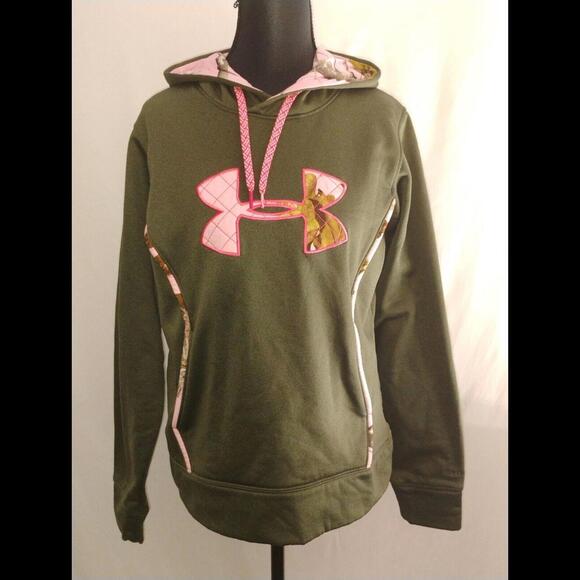 Under Armour Women Medium Hoodie Green Pink Realtree Camouflage Pullover - Picture 1 of 5